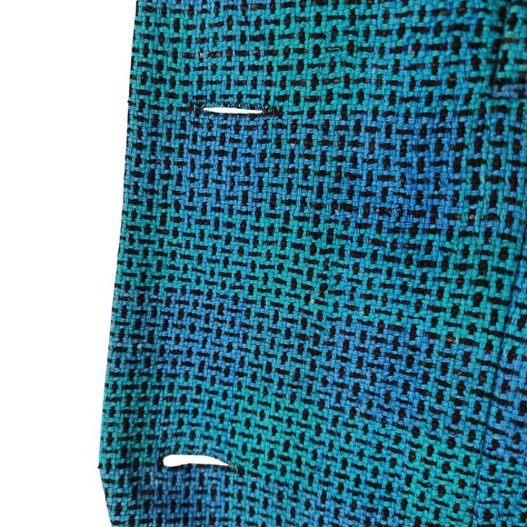 Ann May VTG Silk Blazer Teal Green Sz 14 '80s Shoulder Pads Faux Pockets - Picture 6 of 12